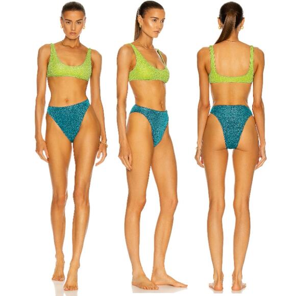 Oseree Other - Oséree Lumiere 90's Sporty Two Piece Bikini Set Lime & Ocean Blue Women's Size S